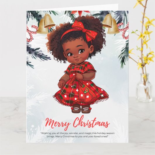 Melanine Kerstmis Zwart Meisje Magic Xmas Magic Fu Kaart (Gele Bloem)