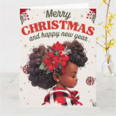 Melanine Kerstmis Zwart Meisje Magic Xmas Magic Fu Kaart (Gele Bloem)