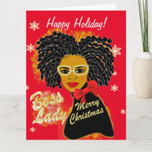 Melanine Koningin Afro Baas Dame Vrolijk Kerstfees Kaart