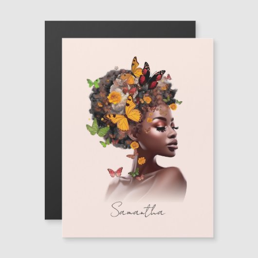 Melanine Magic: Afro Haar en Kleurrijke Vlinder (Voorkant / Achterkant)