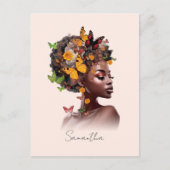 Melanine Magic: Afro Haar en Kleurrijke Vlinder Briefkaart (Voorkant)