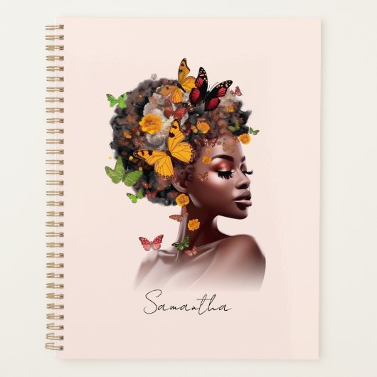 Melanine Magic: Afro Haar en Kleurrijke Vlinder Planner (Voorkant)