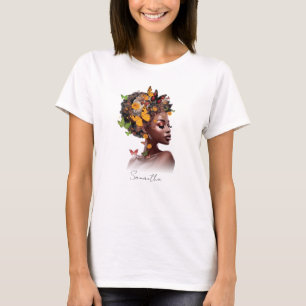 Melanine Magic: Afro Haar en Kleurrijke Vlinder T-shirt