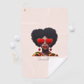 Melanine Magic: Zwarte Koningin Rocking Heart Shad Golfhanddoek (Insitu)