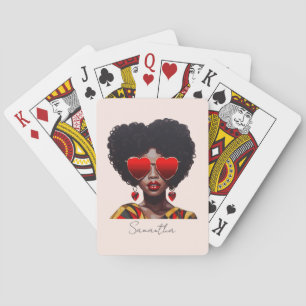 Melanine Magic: Zwarte Koningin Rocking Heart Shad Pokerkaarten