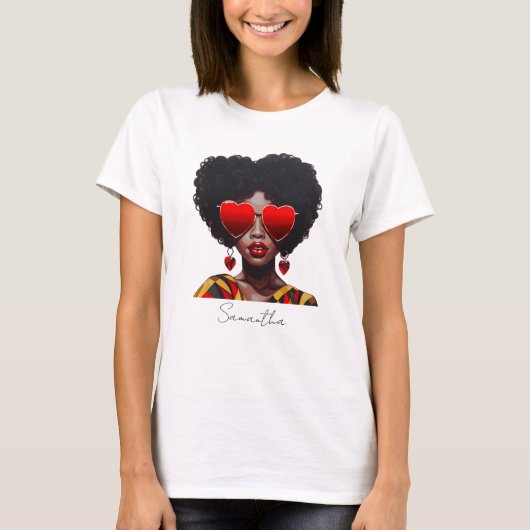 Melanine Magic: Zwarte Koningin Rocking Heart Shad T-shirt (Voorkant)
