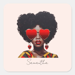 Melanine Magic: Zwarte Koningin Rocking Heart Shad Vierkante Sticker