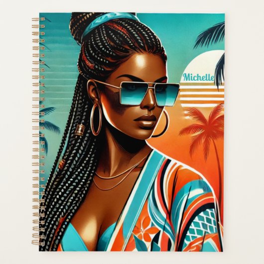 Melanine Vrouw - Gevlochten Half Up-Down - Tropisc Planner (Voorkant)