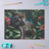 Melanistische Jaguar in Oerwoud Rode Bloemen Tissuepapier (Craft)