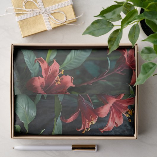 Melanistische Jaguar in Oerwoud Rode Bloemen Tissuepapier (Geschenk)