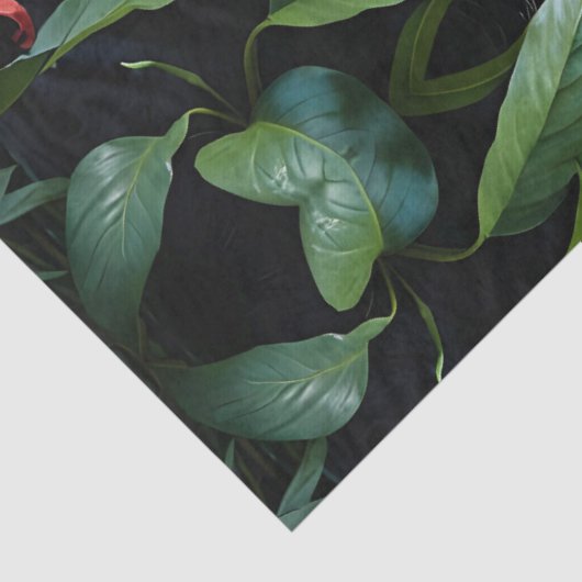 Melanistische Jaguar in Oerwoud Rode Bloemen Tissuepapier (Detail)