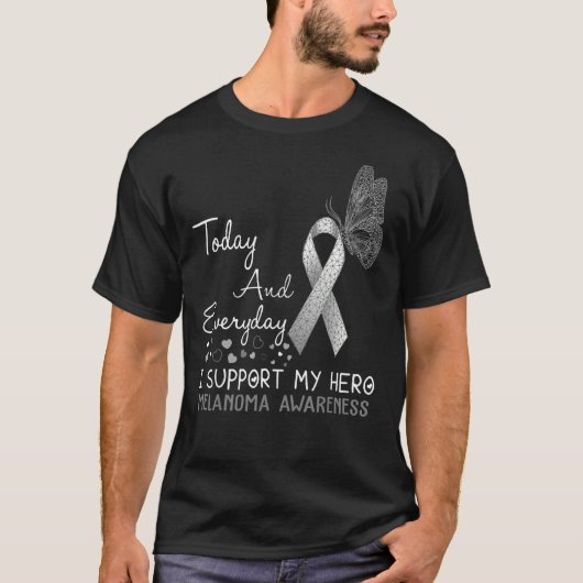 Melanoma Awareness Ik steun mijn heldenvlinder T-shirt (Voorkant)