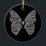 Melanoma Butterfly Collage of Words Keramisch Ornament<br><div class="desc">Maakt een ideaal geschenk voor een kankeroverlevende in je leven en perfect voor je volgende bewustmakingswandeling,  ondersteuningsgroepgebeurtenis,  enz.</div>