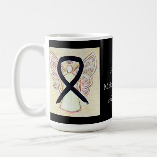 Melanoma Cancer Awareness Ribbon Angel Custom Mok (Links)