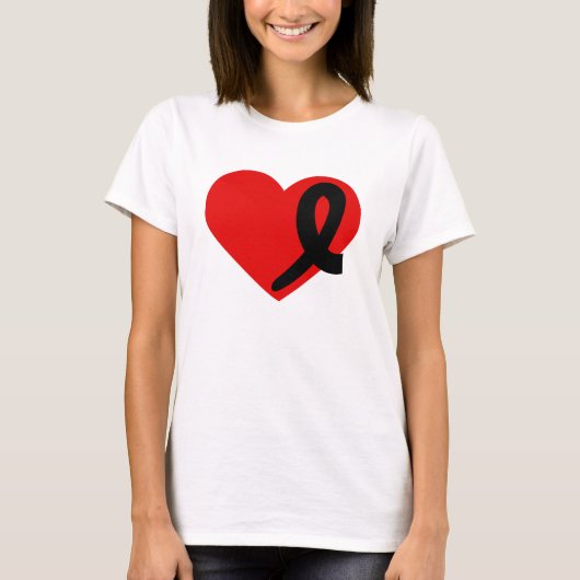 Melanoma Cancer t-shirt Heart en Black Ribbon (Voorkant)