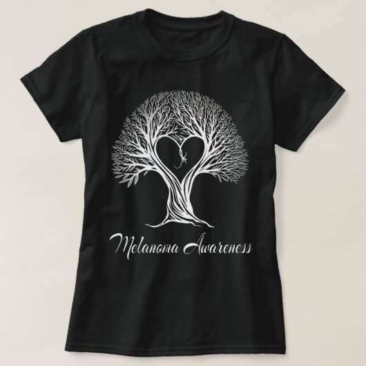 Melanoom Awareness Black Ribbon Tree with Heart T-shirt (Design voorkant)