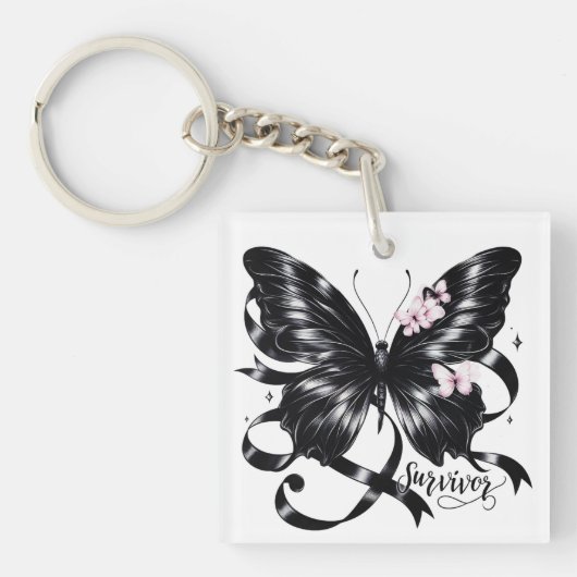 Melanoom Survivor – Zwarte vlinder Sleutelhanger (voorkant)