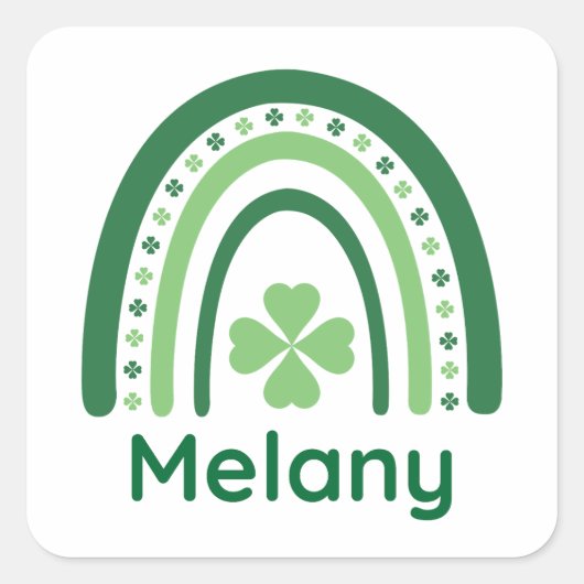 Melany Name Clover Boho Rainbow Vierkante Sticker (Voorkant)