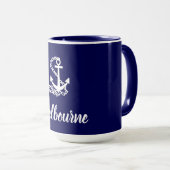 Melbourne Anchor - Maritime Style Blue and White Mok (Voorkant rechts)