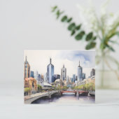 Melbourne aquarel kunst briefkaart (Staand voorkant)