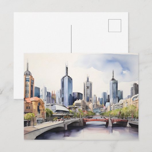 Melbourne aquarel kunst briefkaart (Voorkant / Achterkant)