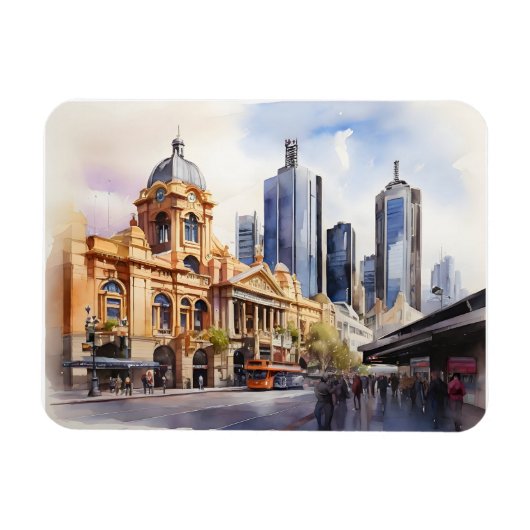 Melbourne aquarel kunst magneet (Horizontaal)