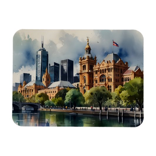 Melbourne aquarel kunst magneet (Horizontaal)