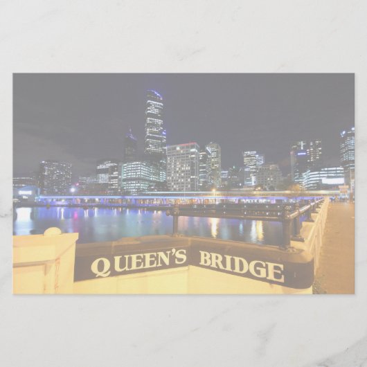 Melbourne Australia CBD Lights over Queen's Bridge Briefpapier (Voorkant)