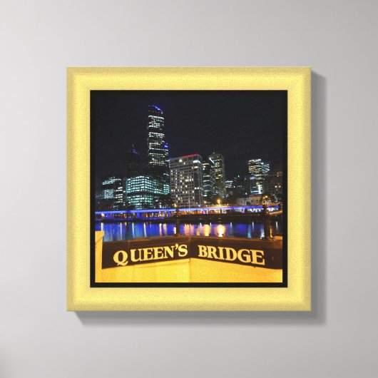 Melbourne Australia CBD Lights over Queen's Bridge Canvas Afdruk (Voorkant)