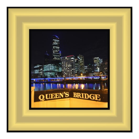 Melbourne Australia CBD Lights over Queen's Bridge Foto Afdruk (Voorkant)