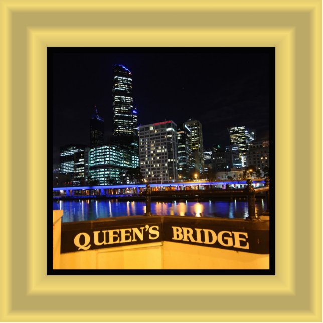 Melbourne Australia CBD Lights over Queen's Bridge Fotobeeldje Magneet (Voorkant)