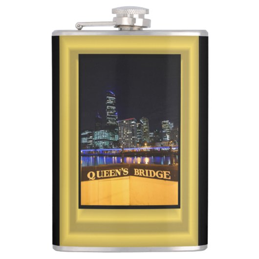 Melbourne Australia CBD Lights over Queen's Bridge Heupfles (Voorkant)