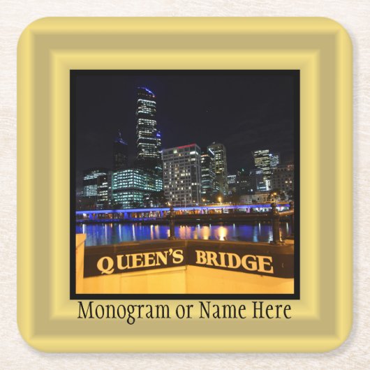 Melbourne Australia CBD Lights over Queen's Bridge Kartonnen Onderzetters (Voorkant)