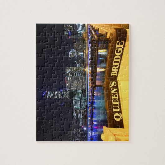 Melbourne Australia CBD Lights over Queen's Bridge Legpuzzel (Verticaal)