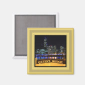 Melbourne Australia CBD Lights over Queen's Bridge Magneet (Voorkant / Achterkant)