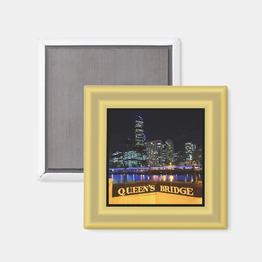 Melbourne Australia CBD Lights over Queen's Bridge Magneet (Voorkant / Achterkant)