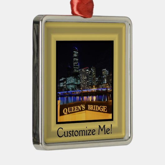 Melbourne Australia CBD Lights over Queen's Bridge Metalen Ornament (Rechts)