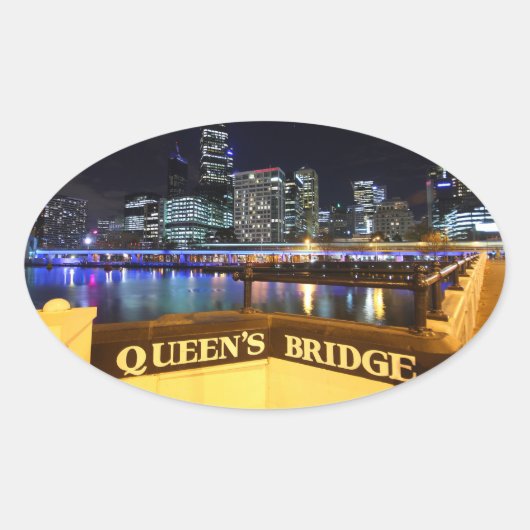 Melbourne Australia CBD Lights over Queen's Bridge Ovale Sticker (Voorkant)