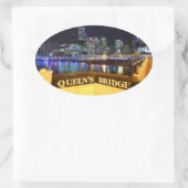 Melbourne Australia CBD Lights over Queen's Bridge Ovale Sticker (Tas)