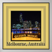 Melbourne Australia CBD Lights over Queen's Bridge Poster (Voorkant)