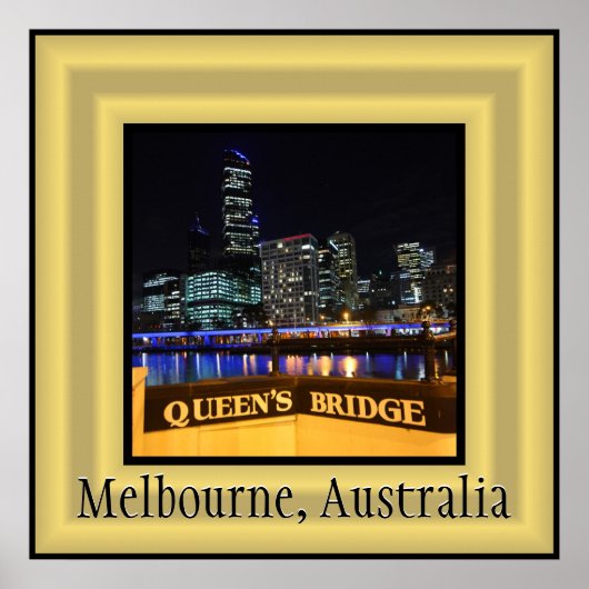 Melbourne Australia CBD Lights over Queen's Bridge Poster (Voorkant)