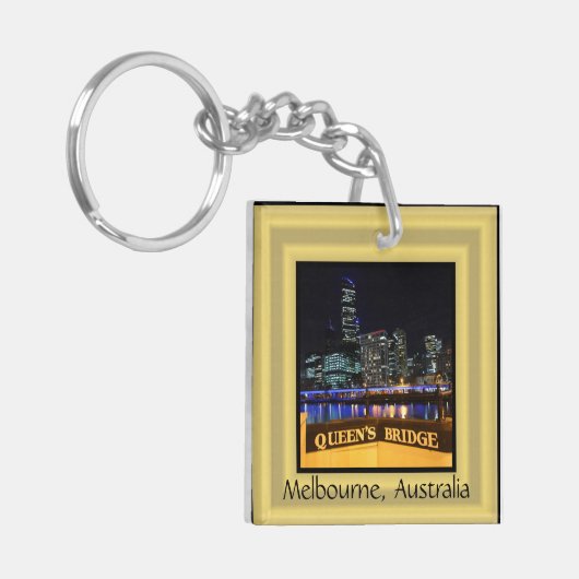 Melbourne Australia CBD Lights over Queen's Bridge Sleutelhanger (Voorkant Links)