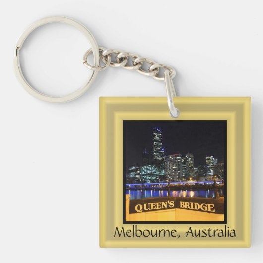 Melbourne Australia CBD Lights over Queen's Bridge Sleutelhanger (Voorkant)