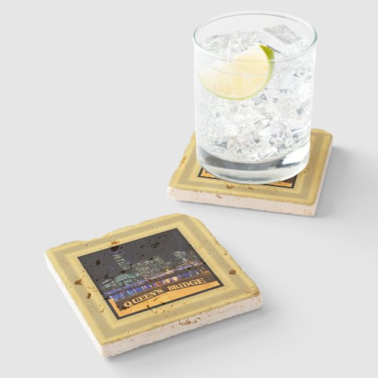 Melbourne Australia CBD Lights over Queen's Bridge Stenen Onderzetter (Zijkant)