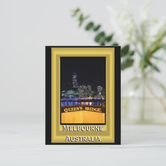 Melbourne Australia CBD Night Lights Briefkaart (Staand voorkant)