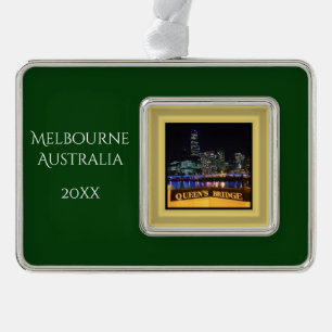 Melbourne Australia City Lights bij Queen's Bridge Verzilverd Omlijst Ornament