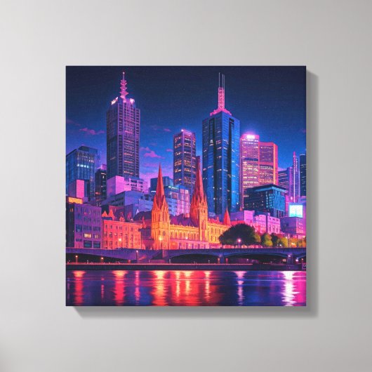 Melbourne Australia Skyline Night Canvas Afdruk (Voorkant)
