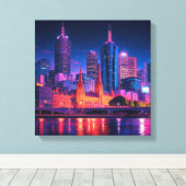 Melbourne Australia Skyline Night Canvas Afdruk (Insitu (Houten vloer))