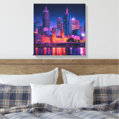 Melbourne Australia Skyline Night Canvas Afdruk (Insitu (Slaapkamer))