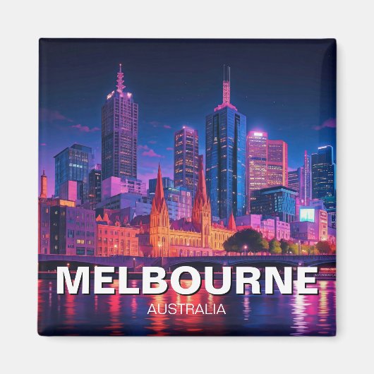 Melbourne Australia Skyline Night Magneet (Voorkant)